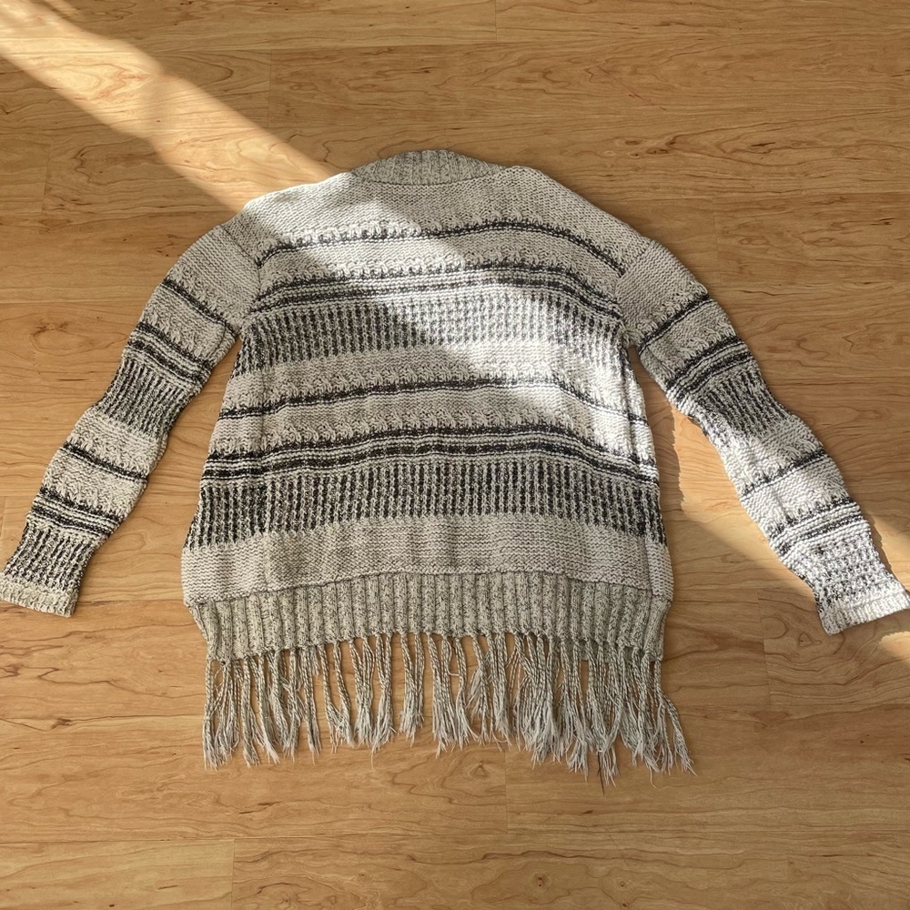 Boho Knit Fringe Open Front Cardigan Western Aztec Shawl Vintage Woman’s M - Picture 5 of 6